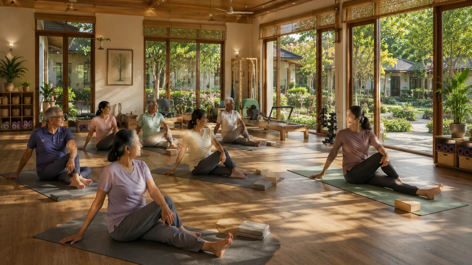 Illustrative concept of gentle wellness and movement supporting active ageing.